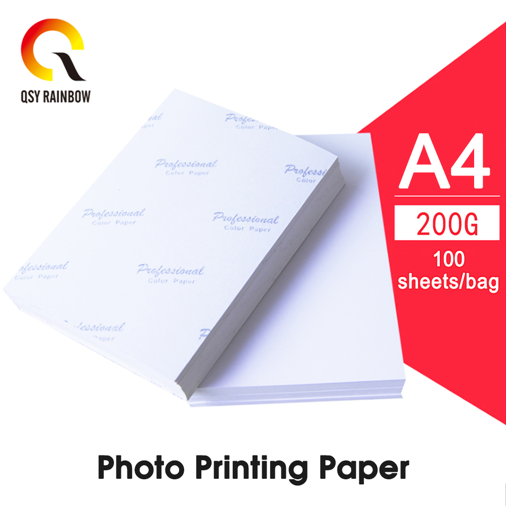 QSYRAINBOW A4 고광택 인화지 인쇄용 사진 스튜디오 종이 시트 냉장고 잉크젯 그림 용지 무광택 마감